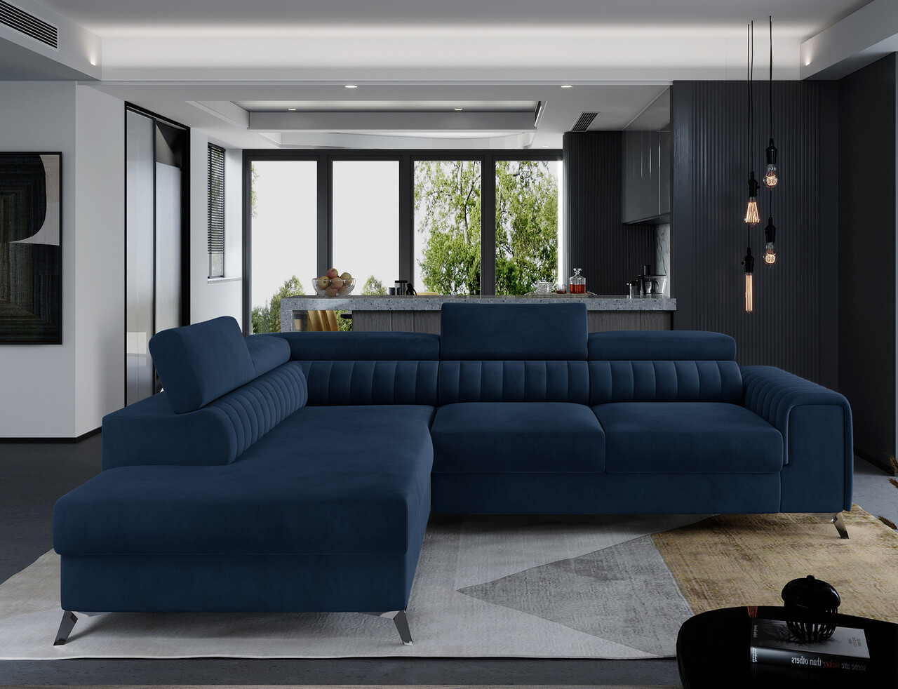 Coltar extensibil stanga 4 locuri, ELTAP, Lau-12, Laurence, 278x205x92 cm, lemn/poliester, albastru inchis - imagine 6